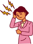 イラスト：頭痛で頭を押さえる女性